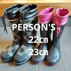 女の子　長靴　レインシューズ　パーソンズ　黒　ピンク　22　23　通学　雨　雪のサムネイル