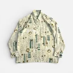 昭和レトロ 90s アート 総柄 ヴィンテージシャツ ポリシャツ 個性派 古着