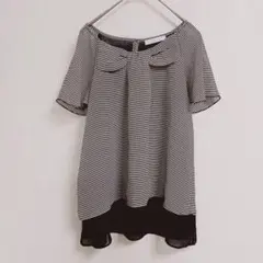 アフターオール し シフォンブラウス リボン ボーダー ゆったり Mのサムネイル