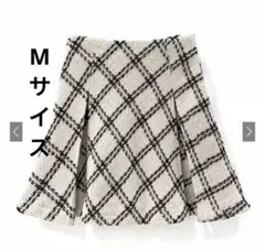 【GRL】Mダイヤチェック柄ツイードフレアミニスカート　アイボリー mei37