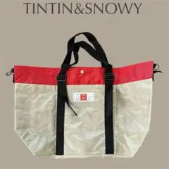 非売品【TINTIN&SNOWY】ベージュ赤黒　エコバッグ　トートバッグ　買い物