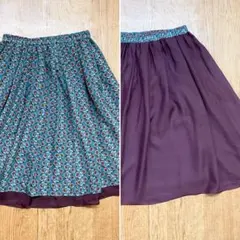 ホコモモラ ひざ丈フレアスカート リバーシブル 2way 総柄 花柄 紫×青 Lのサムネイル