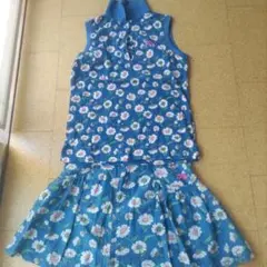 値下げ中！パーリーゲイツ　セットアップ　ポロシャツ　スカート　総柄　花柄　ブルー