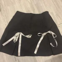 グレー プリーツミニスカート リボン付き