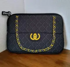 Woouf！ size小 キルティング柄 プリント PCケース ポーチ 黒/黄色