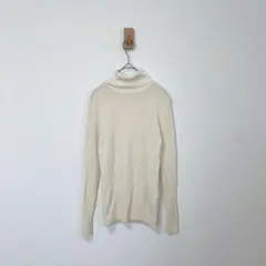 무인 양품 리브 뜨개질 하이넥 니트 스웨터 울 100% 아이보리