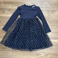 ドット柄 チュール ワンピース ネイビー 130cm