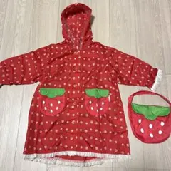 【美品】マザーガーデン 女の子 レインコート 110㎝　赤色 いちご柄 ♡