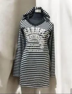 レディース　ロングTシャツ　ボーダー　フード