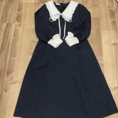 ブラック フリル襟 リボン付きワンピース