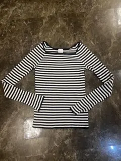 スピックアンドスパン　ストライプ 長袖リブニット 100%コットン