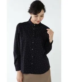 ☆美品☆ヒューマンウーマン　50/-ビエラドット ブラウス　ネイビーキナリ