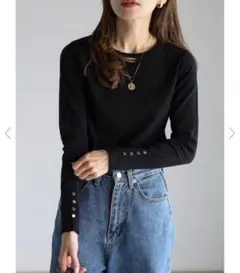 BONJOUR SAGAN ゴールド釦プレーンニット　　ブラック