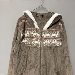 トゥーランドット　ボアフルジップパーカー(L L)ブラウン　ノルディック柄大きめ