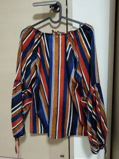 ストライプ バルーンスリーブ ブラウス Sサイズ