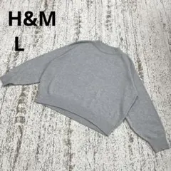 H&M 長袖 ニット L グレー シンプル クルーネック ウール混 無地 着回しのサムネイル