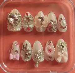 ネイルチップ 量産型 地雷系リボン ゆめかわ 姫系 推し活 魔法少女韓国 ピンク