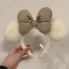 ミニーマウス風カチューシャ ベージュと白