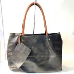 s1551 ブラック レザー トートバッグ 大容量