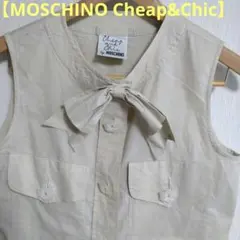 MOSCHINO 半袖ブラウス コットン100%シャツ 花柄 リボン 白 2026年最新