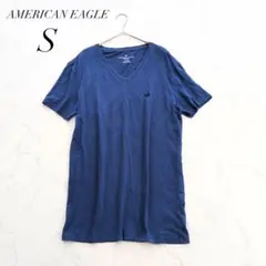 アメリカンイーグルVネック半袖Tシャツワンポイント刺繍ブルーSカットソー☘️