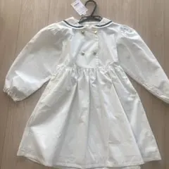 セーラー襟アイボリー色ワンピース 130