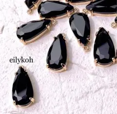 2個/ブラック　ガラスビジューのドロップチャーム CH225