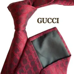 GUCCI グッチ　バーガンディー　幾何学模様 四角模様　総柄　ネクタイ 光沢感
