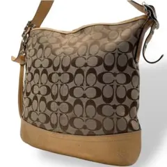 美品 コーチ ショルダーバッグ シグネチャー キャンバス レザー 斜め掛け