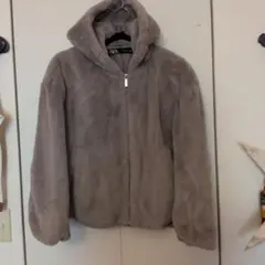 ZARA フェイクファー フーデッドジャケット グレージュ ゆったりXS