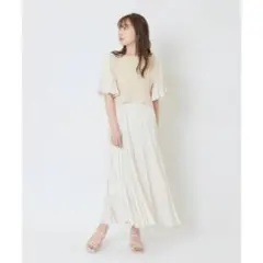 ショートニットベスト バルーンスリーブワンピース