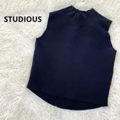 ストゥディオス ノースリーブコットンベスト リブ モックネック 黒 日本製