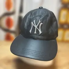 激レア！ヤンキース本革レザー黒キャップ00s Y2K 日本製
