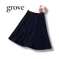 grove グローブ　レディース　ひざ丈フレアスカート　裏起毛　ストライプ　Lのサムネイル