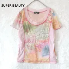 スーパービューティー／Tシャツ 半袖 M 花柄 シフォン スパンコール ピンクのサムネイル