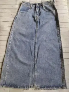 デニムロングスカート ライトブルー スリット入り