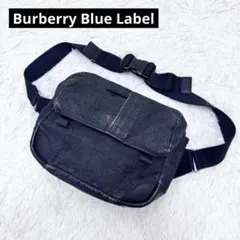 【日本製】バーバリー ブルーレーベル デニム レザー ウエストバッグ チェック柄