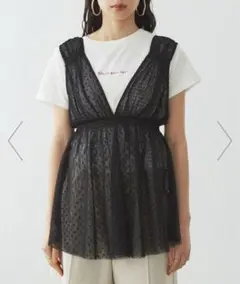 【新品】VIS ビス フロッキードットチュールチュニック 黒
