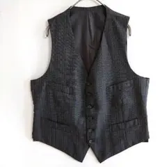 ★474　スーツベスト　M　灰　青縦縞柄　ジレベスト