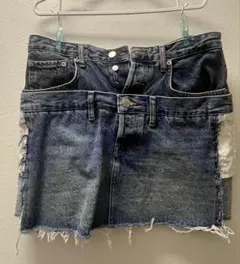 ダークブルー デニムミニスカート フリンジヘム