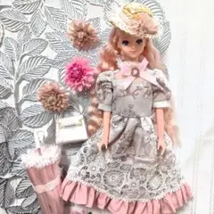 リカちゃん ハンドメイドドレス　No.153 リカちゃん服 ハンドメイド No.153 ロリータ調 ピンクローズドレス