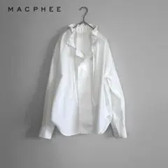 美品 マカフィー フリル襟 ボウタイ ブラウス シャツ 比翼ボタン ホワイト
