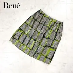 美品 Rene ジャガード台形スカート 総柄 黒 緑 サイズ36*HD314のサムネイル