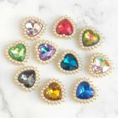 1017【計10個】訳ありB品｜ハートパールセンターパーツ ビジュー・A