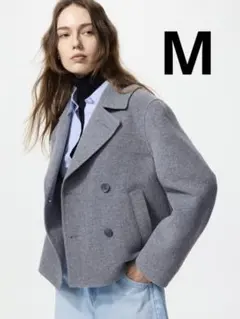 グレー　ダブルフェイスショートコートリラックスフィット M