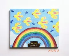 絵画 原画『キミと見たキレイ』キャンバス(F4号) 猫 黒猫 花火 一点