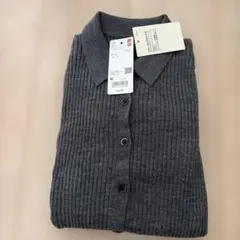 UNIQLO メリノリブポロカーディガン M グレー