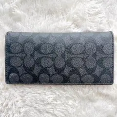 COACH コーチ 長財布 ブラック シグネチャー レザー ロングウォレット