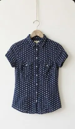 H&M ネイビー ドット 半袖シャツ US6 紺のサムネイル