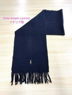 Polo Ralph Lauren ブラック マフラー ロゴ刺繍 イタリア製